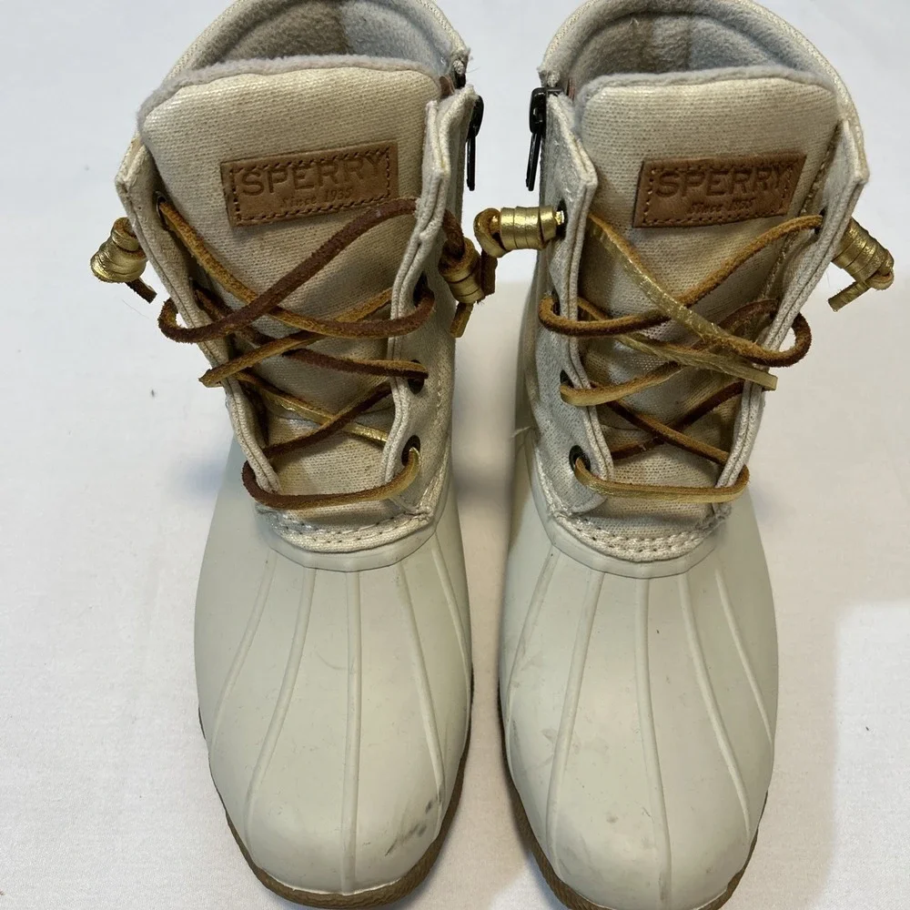 Sperry‎ Top-Sider Women 6.5 duck boots Saltwater Canvas Oat/Gold Rain Boots 286